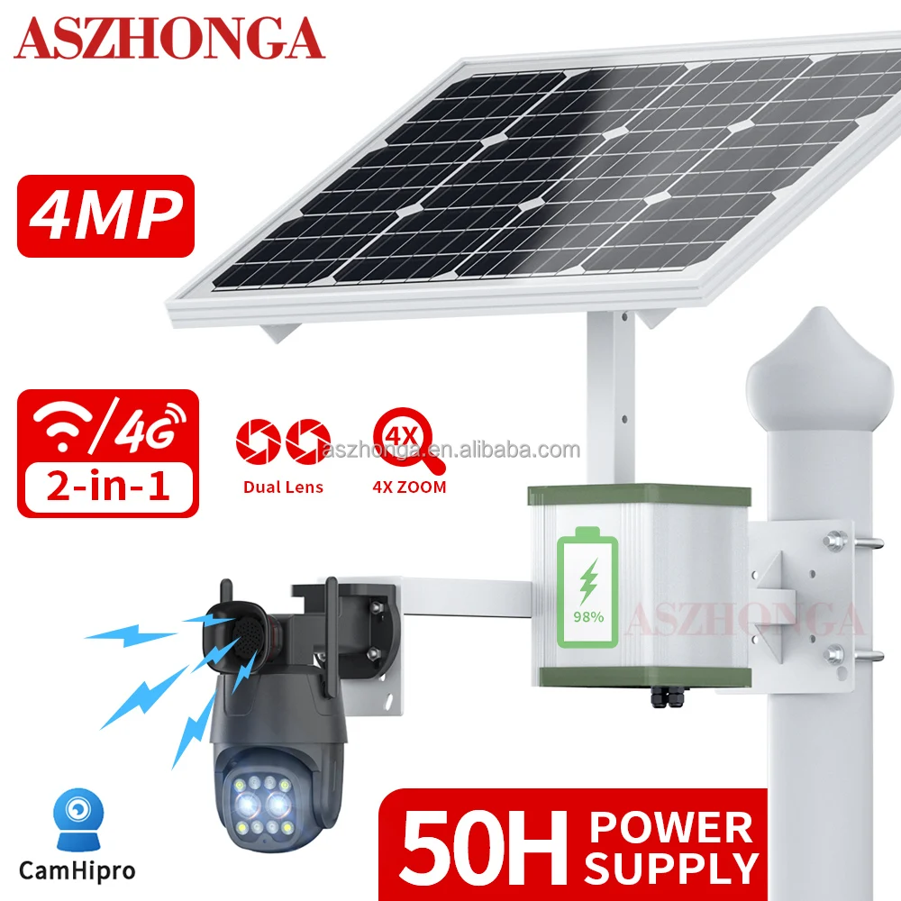 2K 1080P WIFI Security IP Camera Wireless 2MP 3G 4G SIM Card Outdoor PTZ CCTV Surveillance Cam 40W 20A Battery Solar Panel CamHi