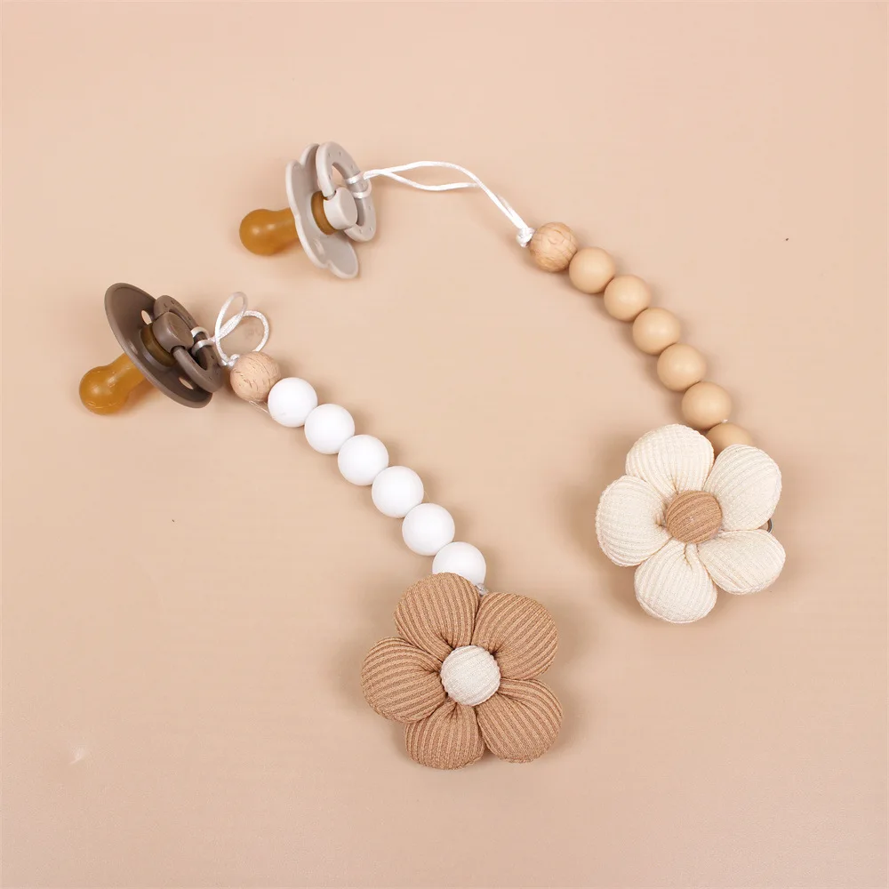 Flower Baby Silicone Bead Pacifier Clip Chain Newborn Dummy Nipple Holder Clips Teething Toys Soother Pendant Holder