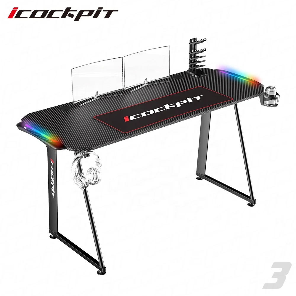 New Design Popular LED Gaming Table Home Office PC Computer Desk Black Gamer Workstation Pro Gamer Gaming Desk