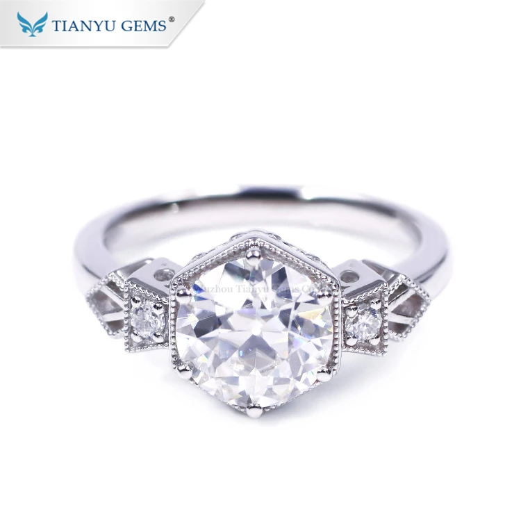
Tianyu Gems customized platinum 8mm OEC diamond moissanite engagement rings 