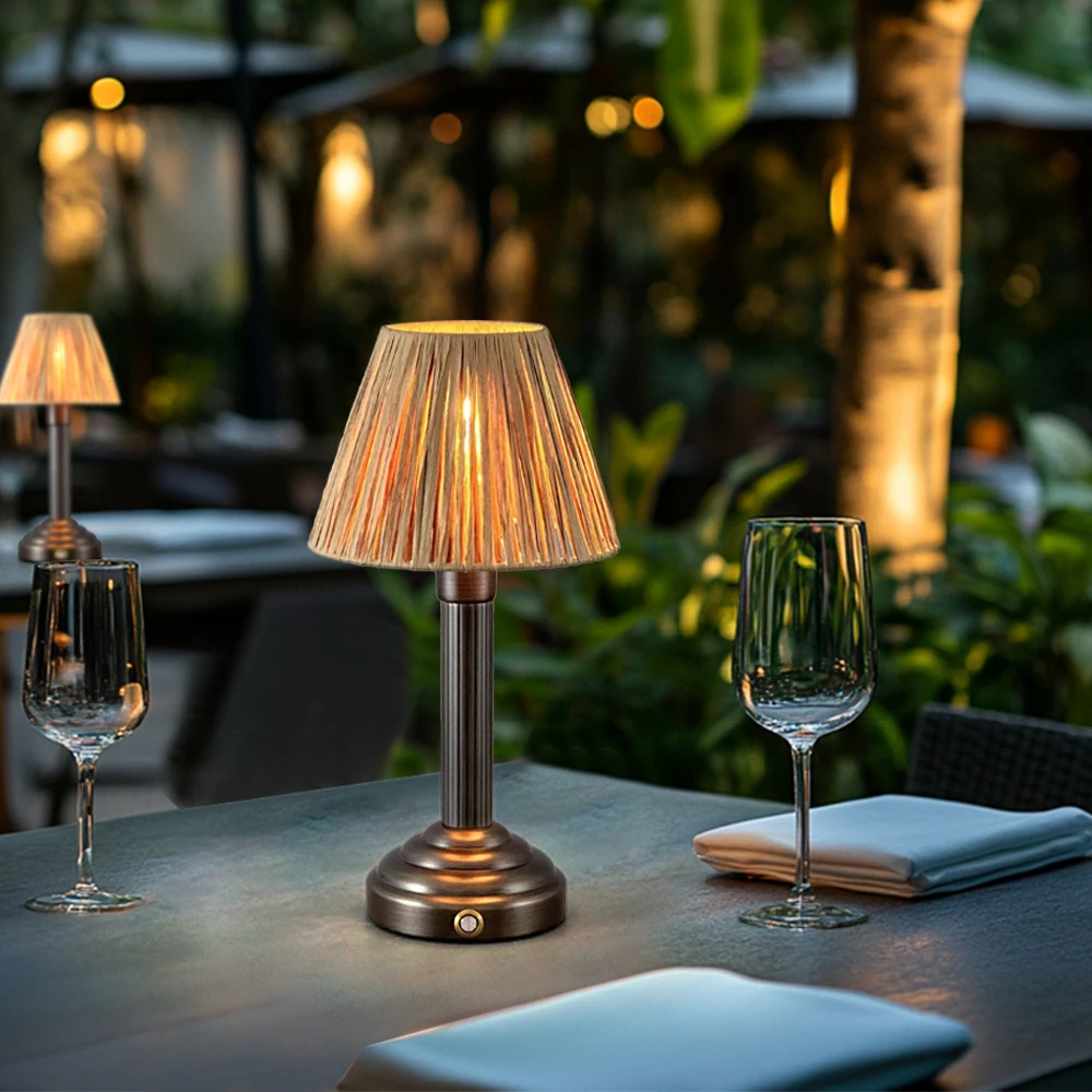 2700K Art Decor Lighting E14 Battery Table Lamp Retro Restaurant Desk Mood Lamp Rechargeable Bedroom Fabric Table Lamp