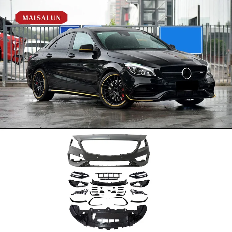 For Mercedes Benz Cla Series W117 Upgrade Cla45 Amg Body Kit Car Front Bumper Rear Bumper rear diffuser exhaust tips