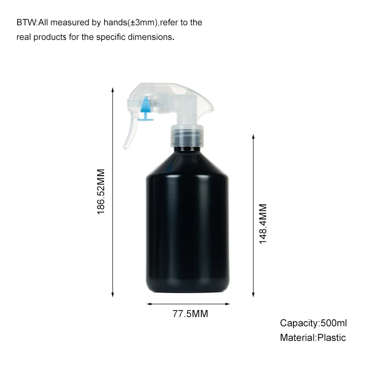 Black Mist Sprayer Plastic Bottle 500ml Packaging for Hair Matte Fine Mist Spray Bottles Ideal for Beauty Salon Use