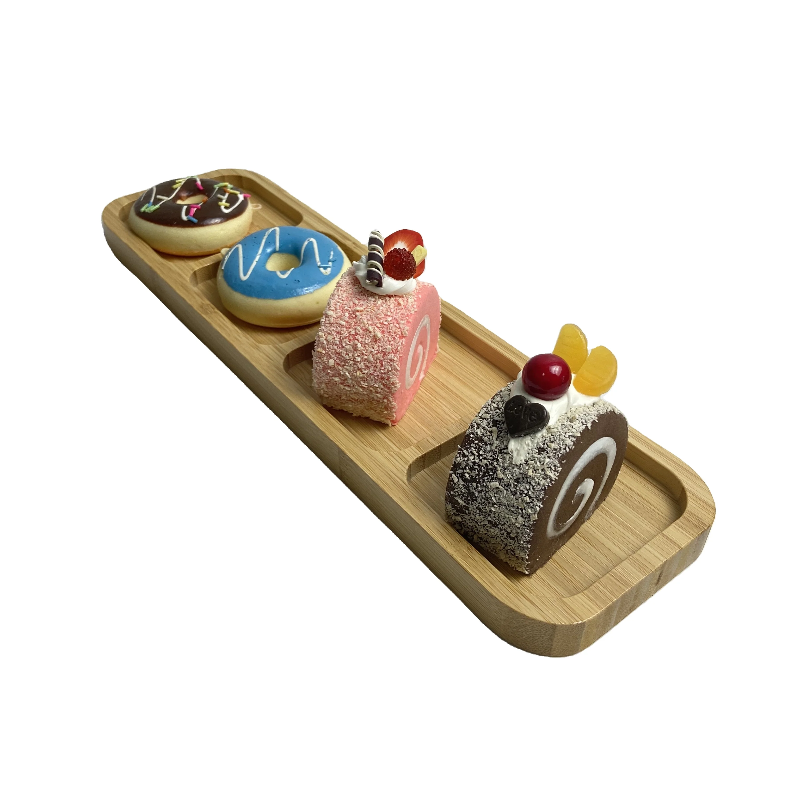Diyue Wooden Snack Tray Serving Plate Nuts Platter Food Serving Tray Stock Wholesale Bamboo 4 Grid Candy Plates