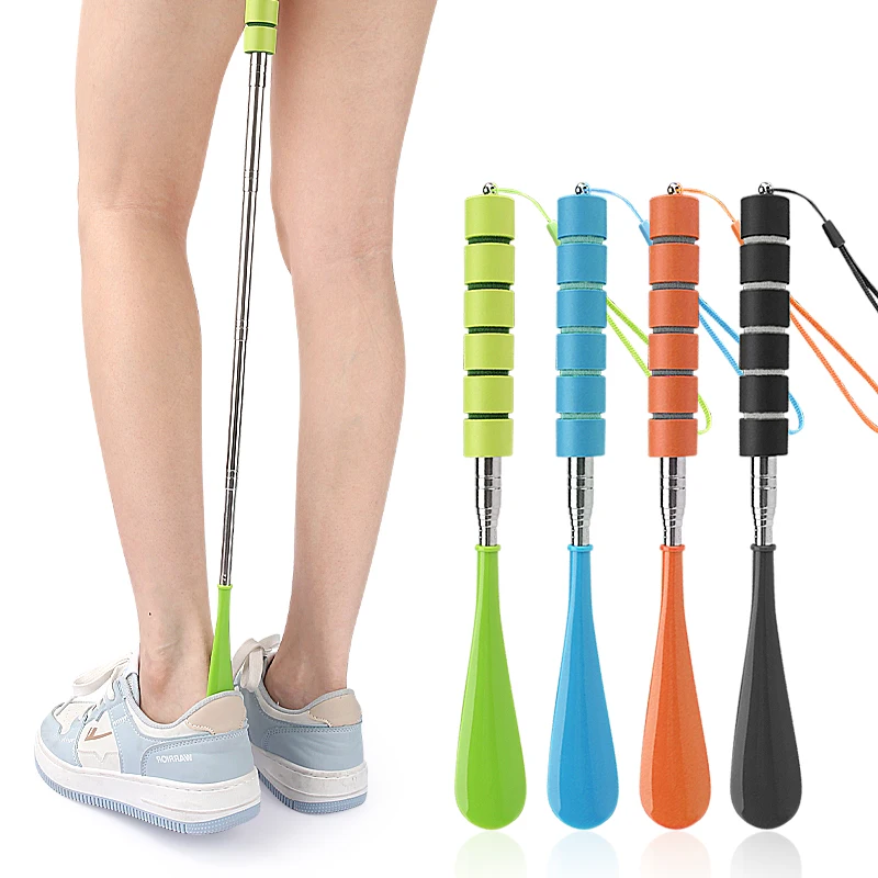 Long Handled Shoe Lifter Adjustable Expander Shoe Horn Stainless Steel Telescopic Metal Shoehorn