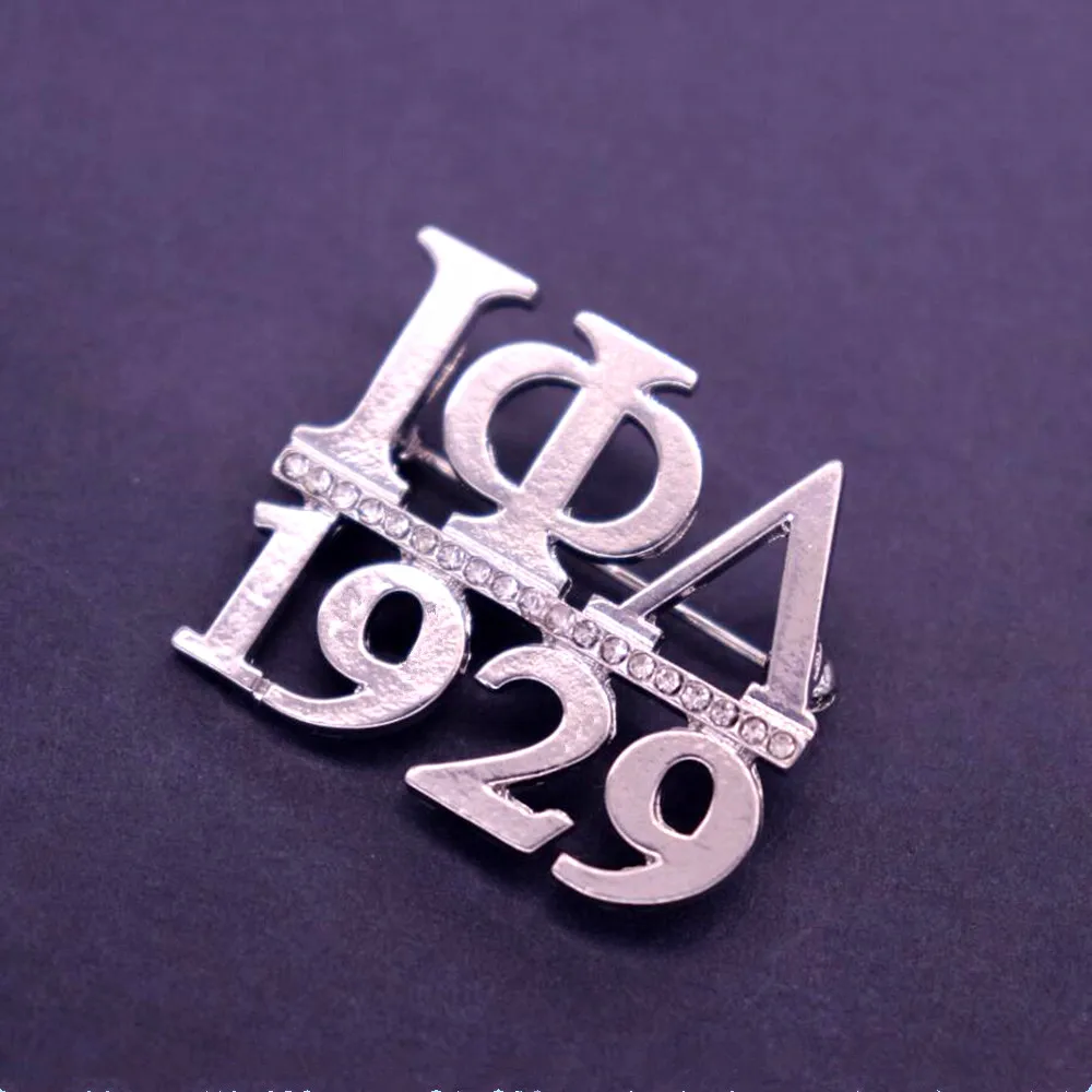 Silver plated alloy 1929 year founded greek letter Iota Phi Lambda jewelry clear rhinestone sorority brooch pins