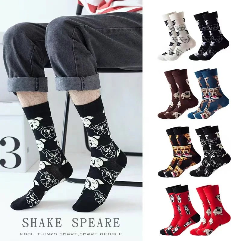 wholesale dress socks cat dog men cotton design colorful funny socks fashion men socks