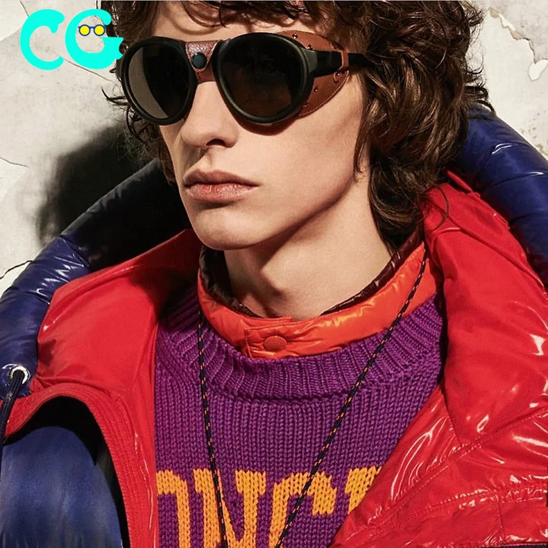 2020 Fashion Vintage SteamPunk Style Cool Sunglasses Leather Side Shield Brand Design Sun Glasses Oculos De Sol 0046