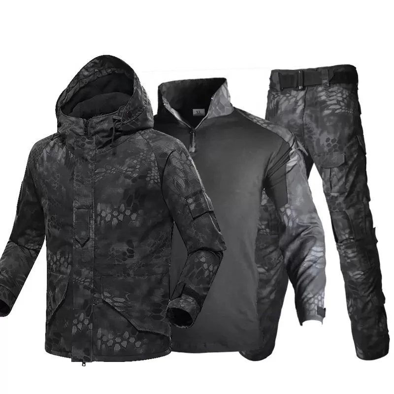 YAKEDA 3 Pieces Set Fleece Combat Camouflage G8 Uniform Tactical Winter Jacket Tactical Suit