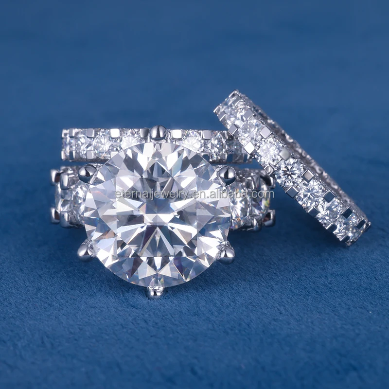 На заказ S925 серебро 9k 10k 14k 18k инкрустированные из цельного золота кольца D VVS Муассанит лабораторный набор обручальных колец с натуральным бриллиантом