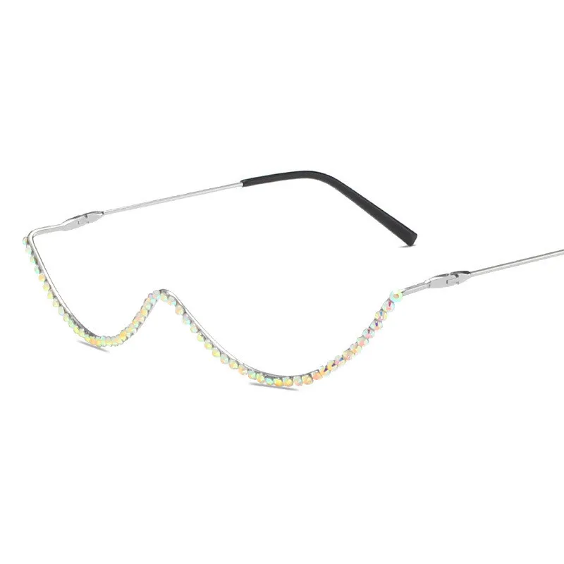 Eyeglasses Frames Crystal Colorful Chain Frame Glasses Luxury No Lens Semi Rimless Diamond Sunglasses