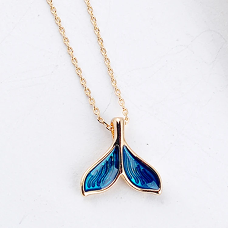 
XUNBEI Wholesale Unique Clavicle chain blue Fishtail Pufferfish Pendant Necklaces 