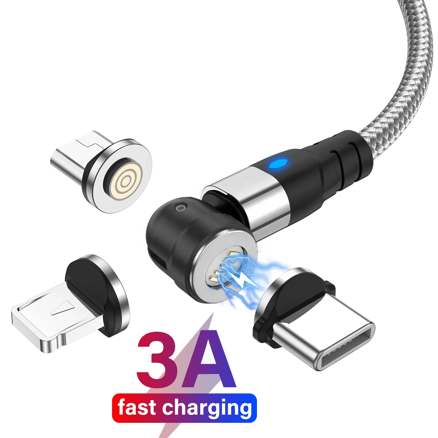 USLION Новый 3 в 1 2 м 540 вращение Micro USB Type C Магнитный зарядный кабель нейлоновый Плетеный Магнитный кабель для быстрой зарядки Usb