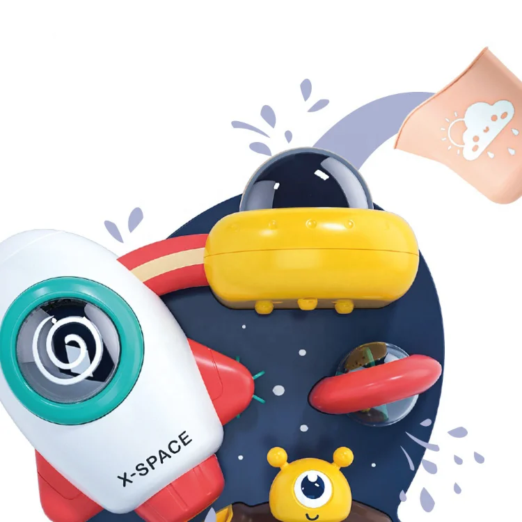 Kids Bath Tub Time Children Natural Shower Baby Waterproof Fountain Space Rocket Suction Bath Toys