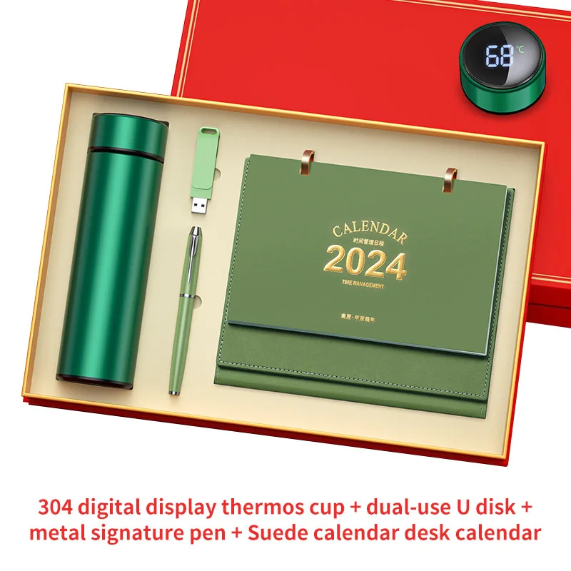 Новые продукты 2024 Настольный календарь + ручка USB-накопитель ноутбук с горячим тиснением внешний аккумулятор роскошный новогодний подарочный набор для сотрудников