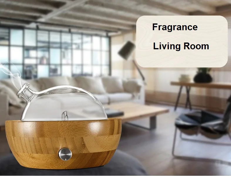 70ml Fragrance Waterless Essential Oil Aroma Diffuser, Bamboo Base and Glass Essential Oil Nebulizer for Home