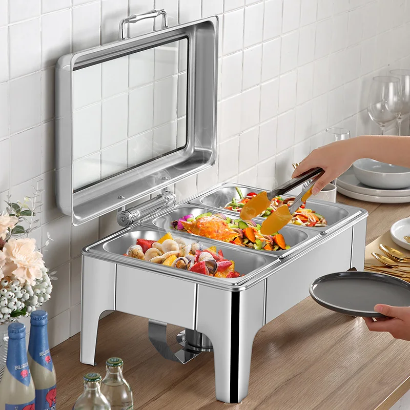 new design electric rose gold stainless steel food warmer chafing dish buffet set with glass lid