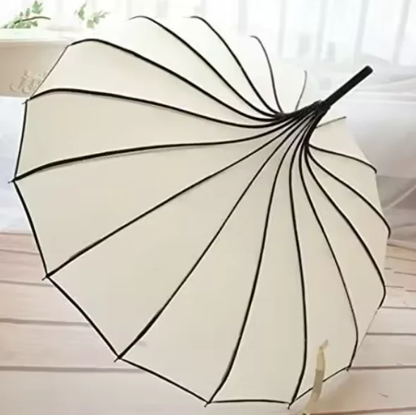 New Design Custom Logo Wedding Straight Umbrella Pagoda Parasol 16 Ribs With Hook Handle Wedding Women Girls White Umbrella
