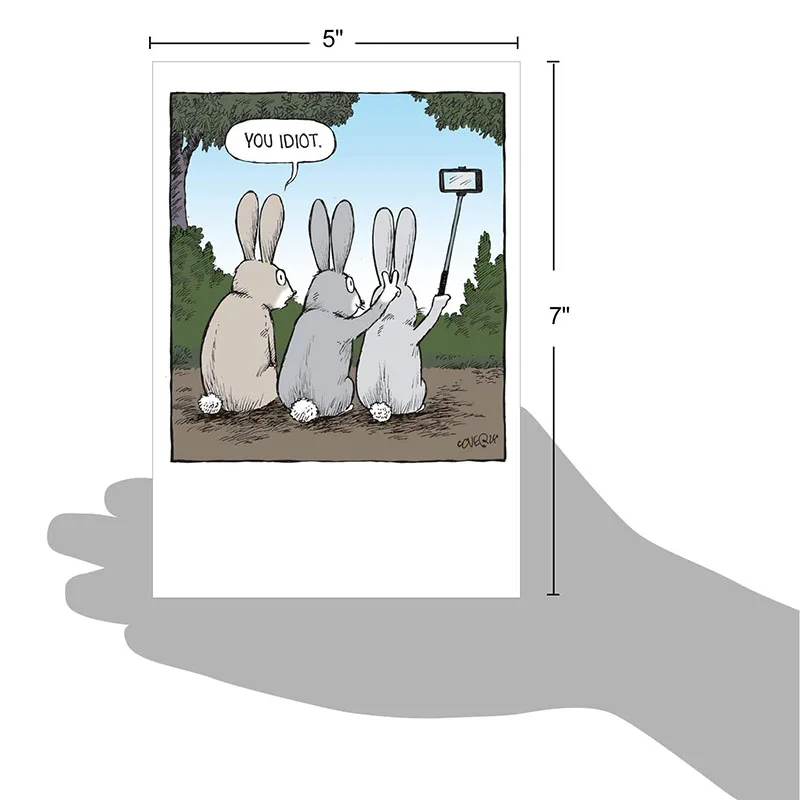 
Funny Happy Birthday Greeting Card with Envelope Rabbit Cartoon Celebration and Congrats Note Card Humorous Animal 