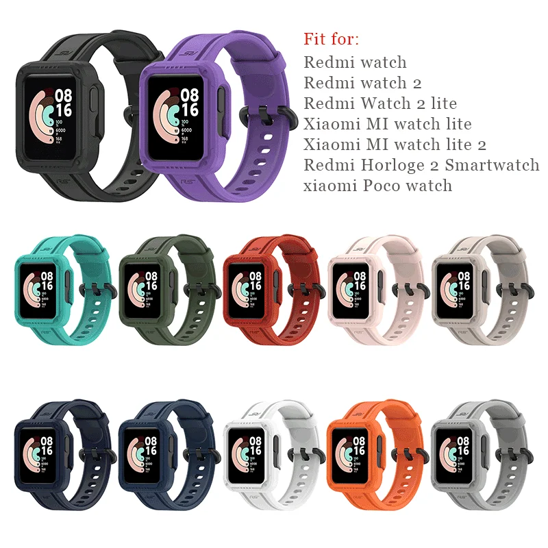 Противоскользящий спортивный браслет для Redmi Watch 2 Lite/Mi Lite армированный Встроенный ремешок из ТПУ + чехол Horloge Smart