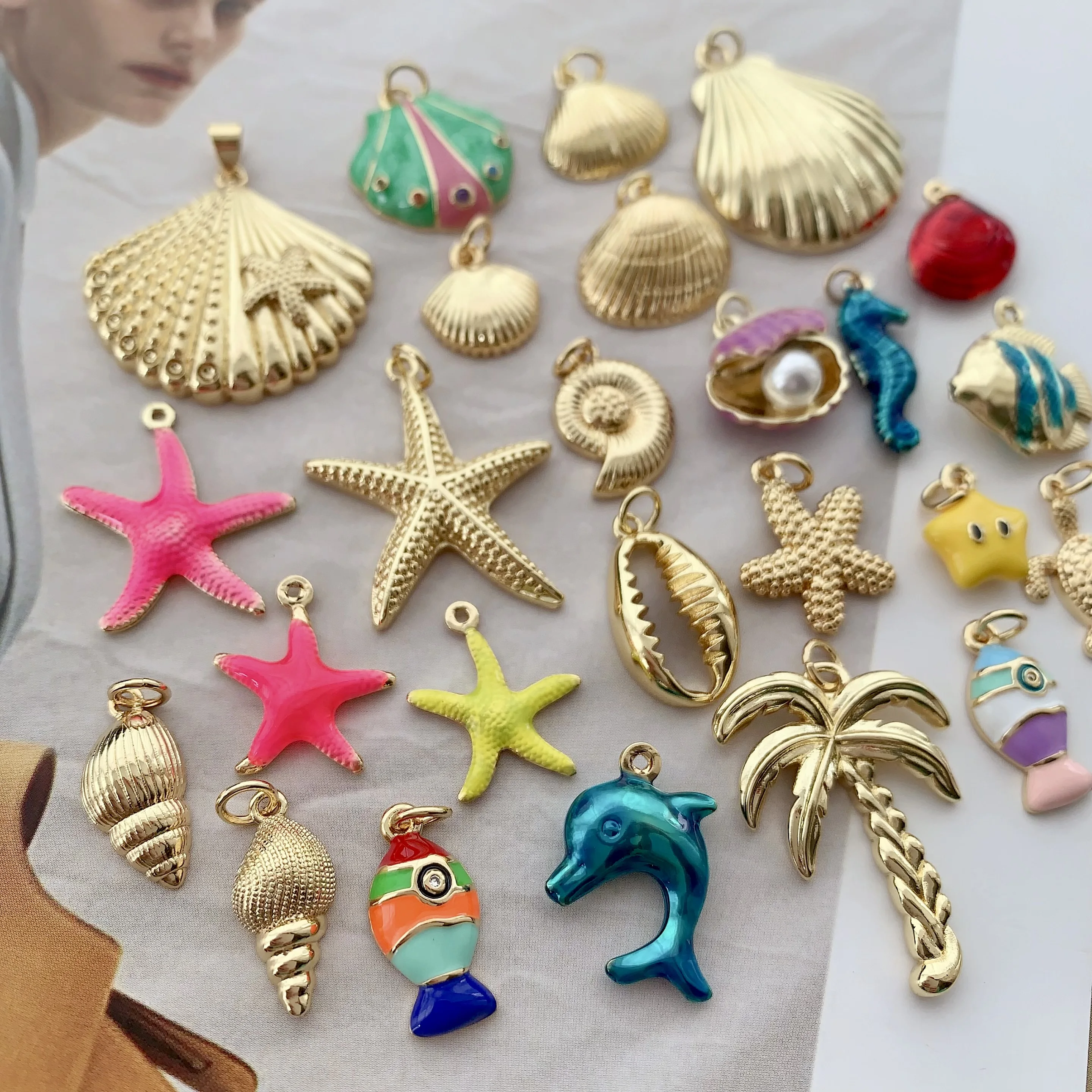 LS-L3685 HOT coconut tree charm men jewelry enamel dolphin charm accessories shell starfish turtle sea horse pendant