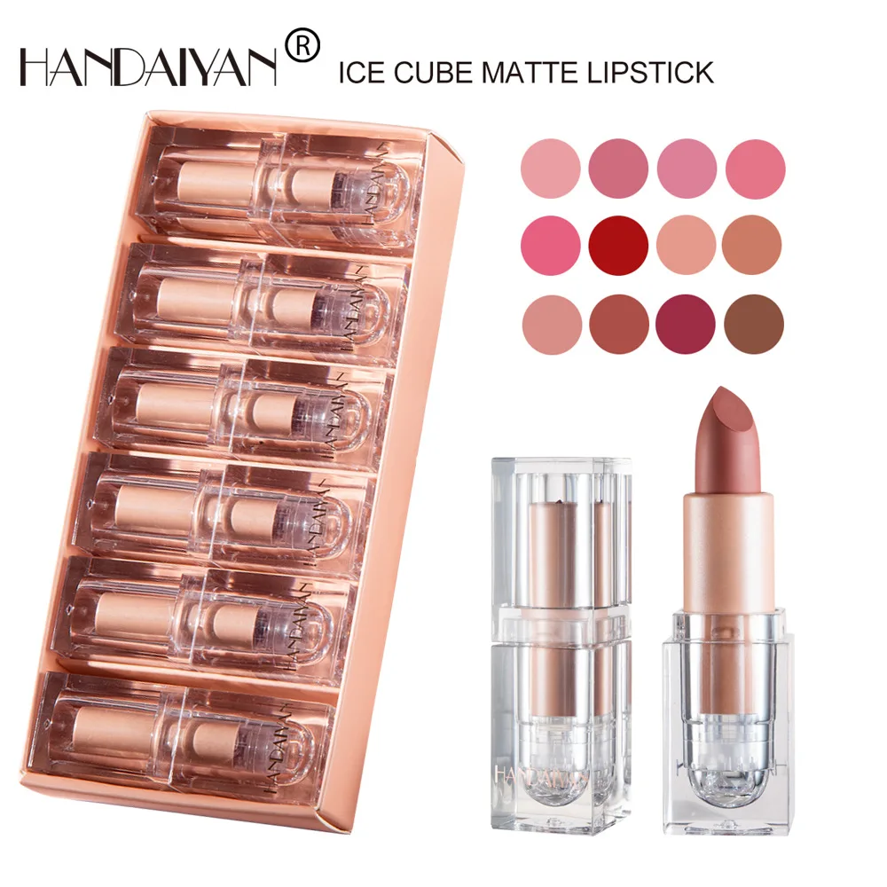 HANDAIYAN Little Ice Cubes Lip Stick Vegan Organic Non-Stick Cup Lasting Waterproof Nude Pink Matte Lipstick Set
