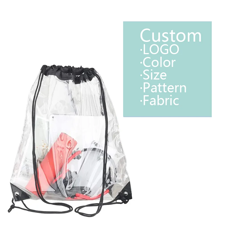 Custom PVC Clear Drawstring Backpack For Stadium Bolsas De Tela Con Cordon Swimming Sports Bagpack Transparency Draw string Bag