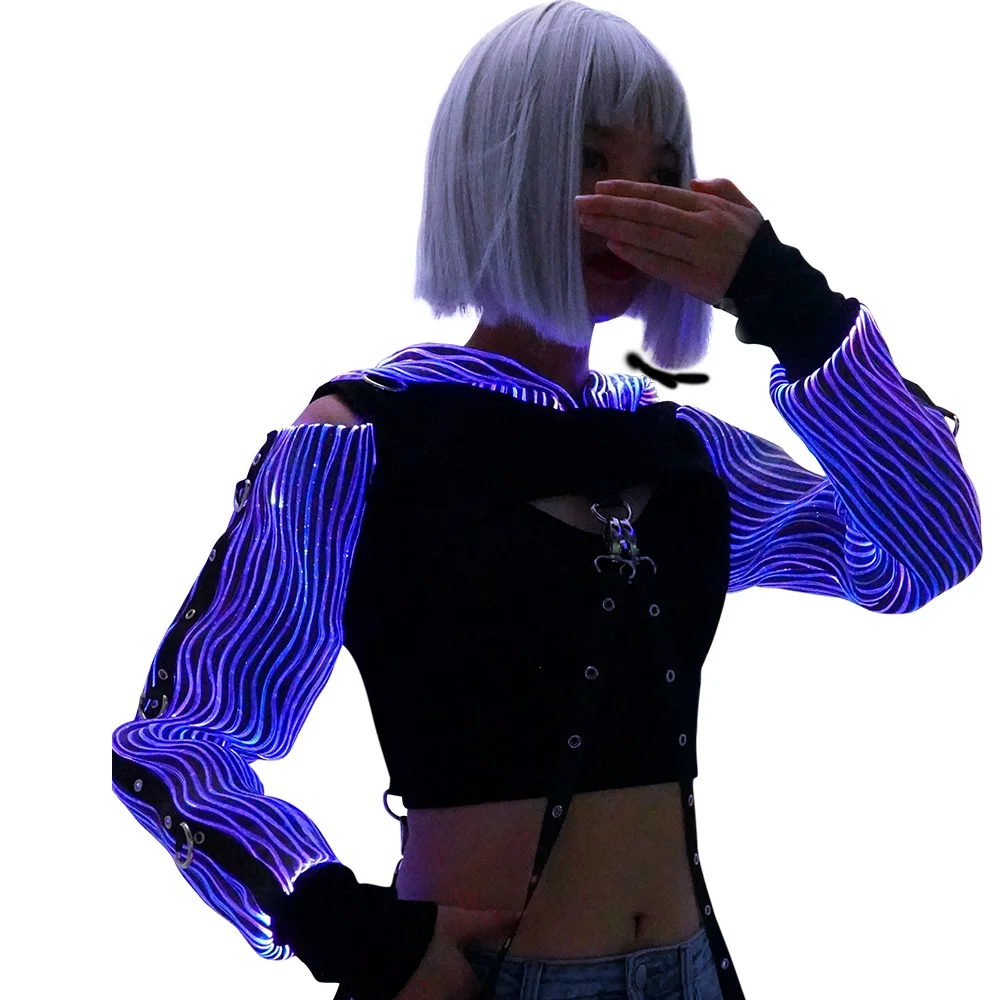 Multi Color Change Cyberpunk LED Light Emitting  Hoodie Light Up Party Luminous Jacket