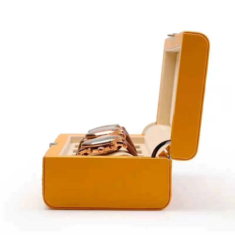 
Top selling Luxury Watch Case Storage box Navy Blue and Yellow Pu leather with velvet insert for 4 watches jewelry Watch Case 