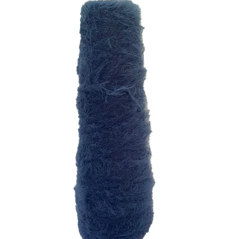 Nylon Fluffy Plush Yarn 1.8 Dark Blue Mink Fur Feather Crochet Line Yarn For Knitting Machine