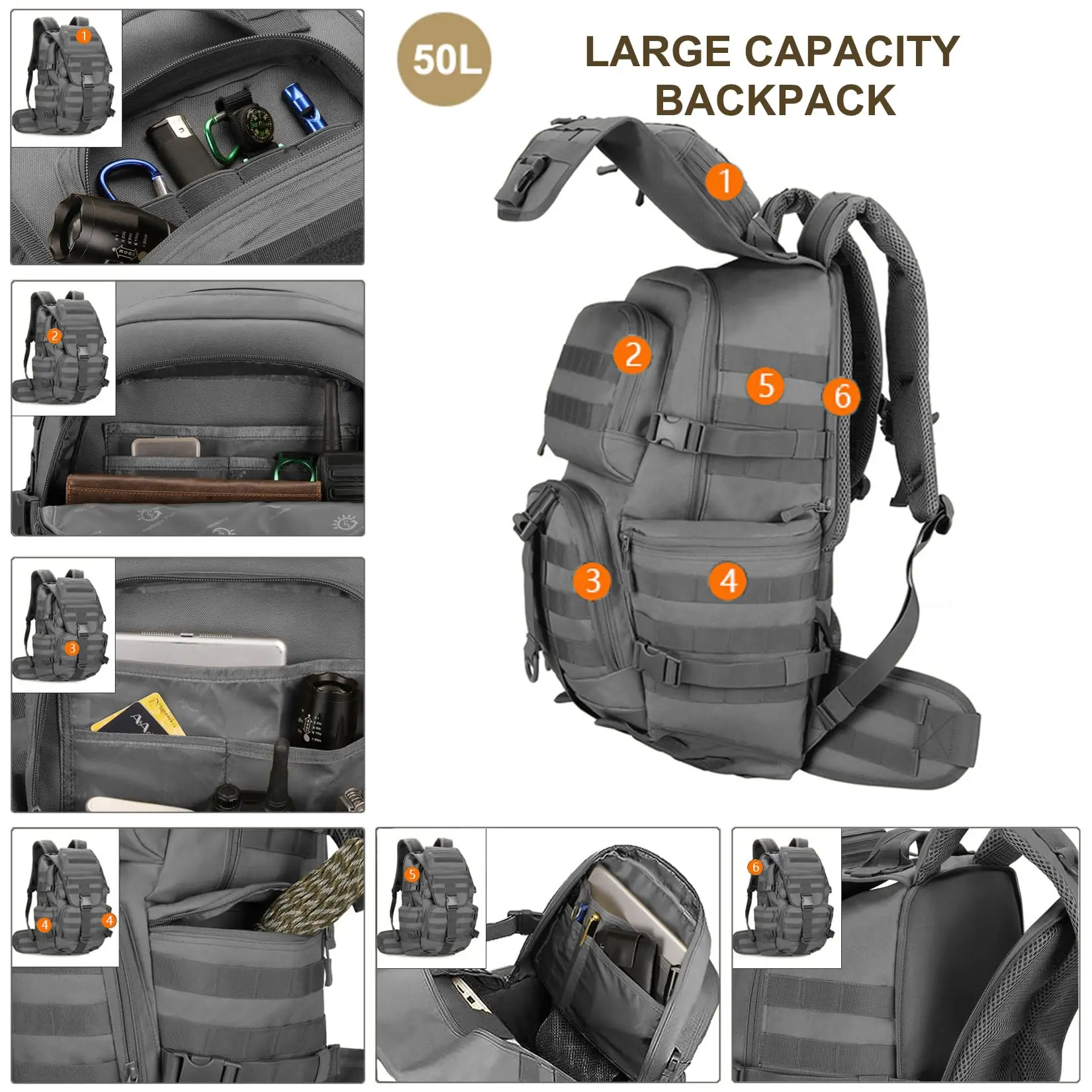 Large Capacity Tactical Backpack Laptop Back Bag Waterproof Durable Breathable Hunting Assault Backpack