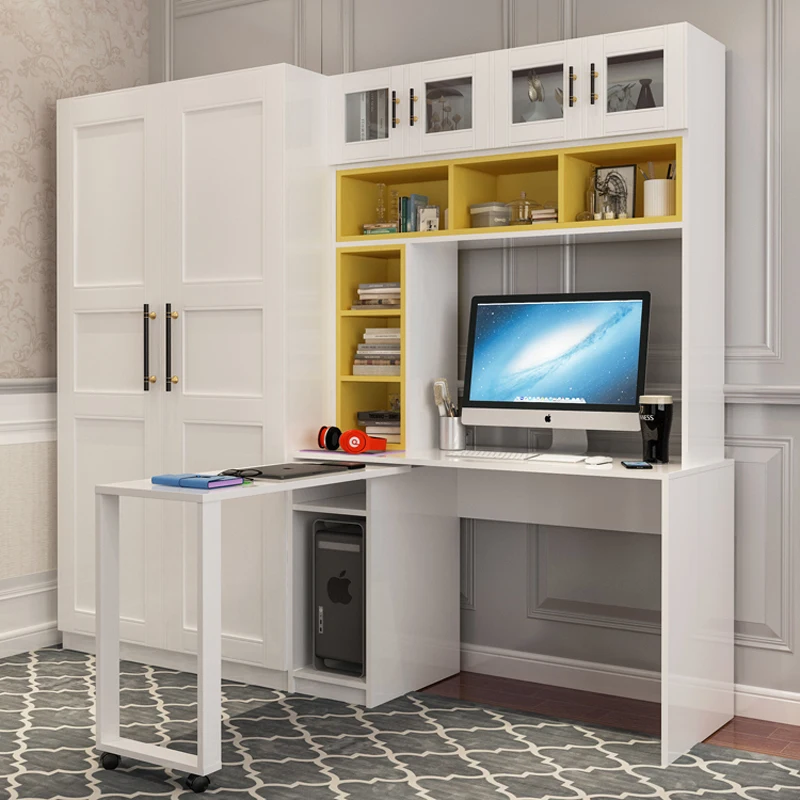 Modern White MDF Panel Metal Computer Desk Cabinet Integrated Closet Furniture School Home Office Warehouse Dining Living Room