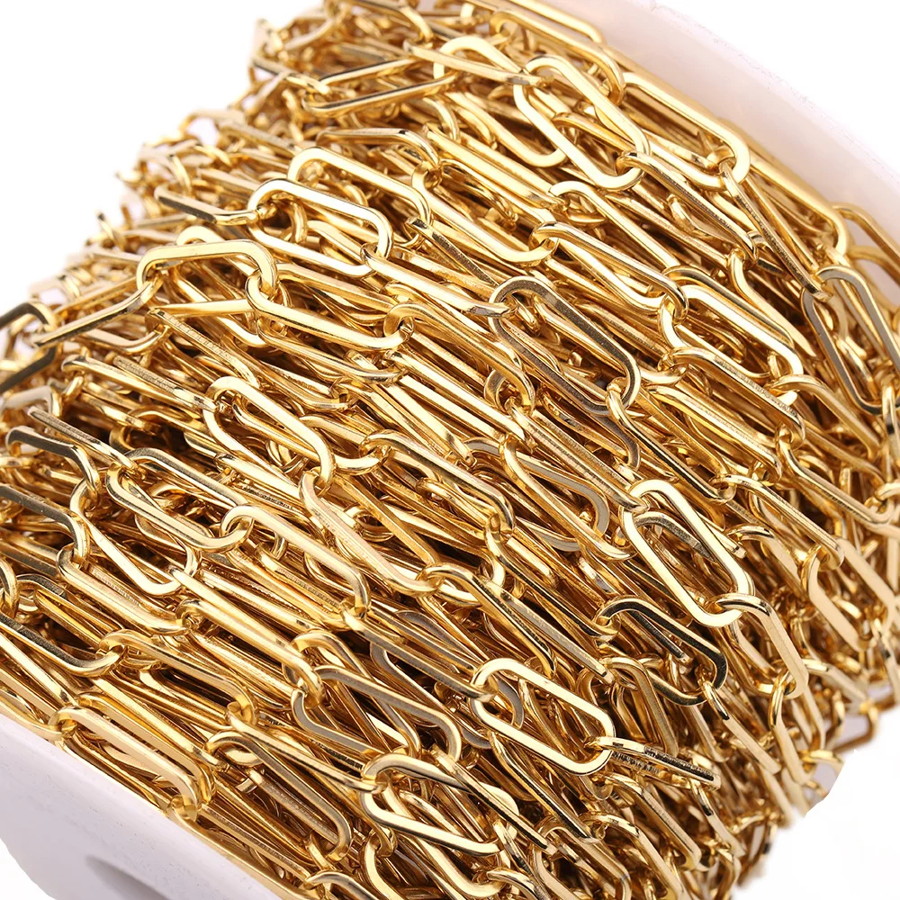 6.5mm Wide stainless steel Golden clip chain Long oval flat cable diy Decoration accessory chain