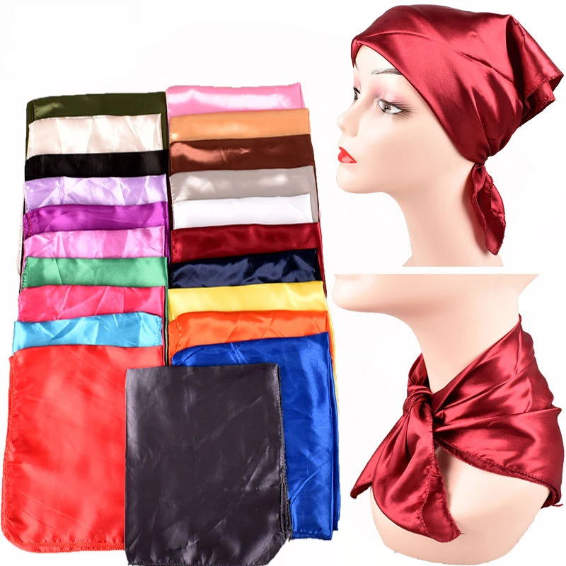 Классический однотонный шарф разных цветов женский платок 50x50 см роскошный однотонный маленький квадратный атласный шелковый шарф различных цветов для сумки