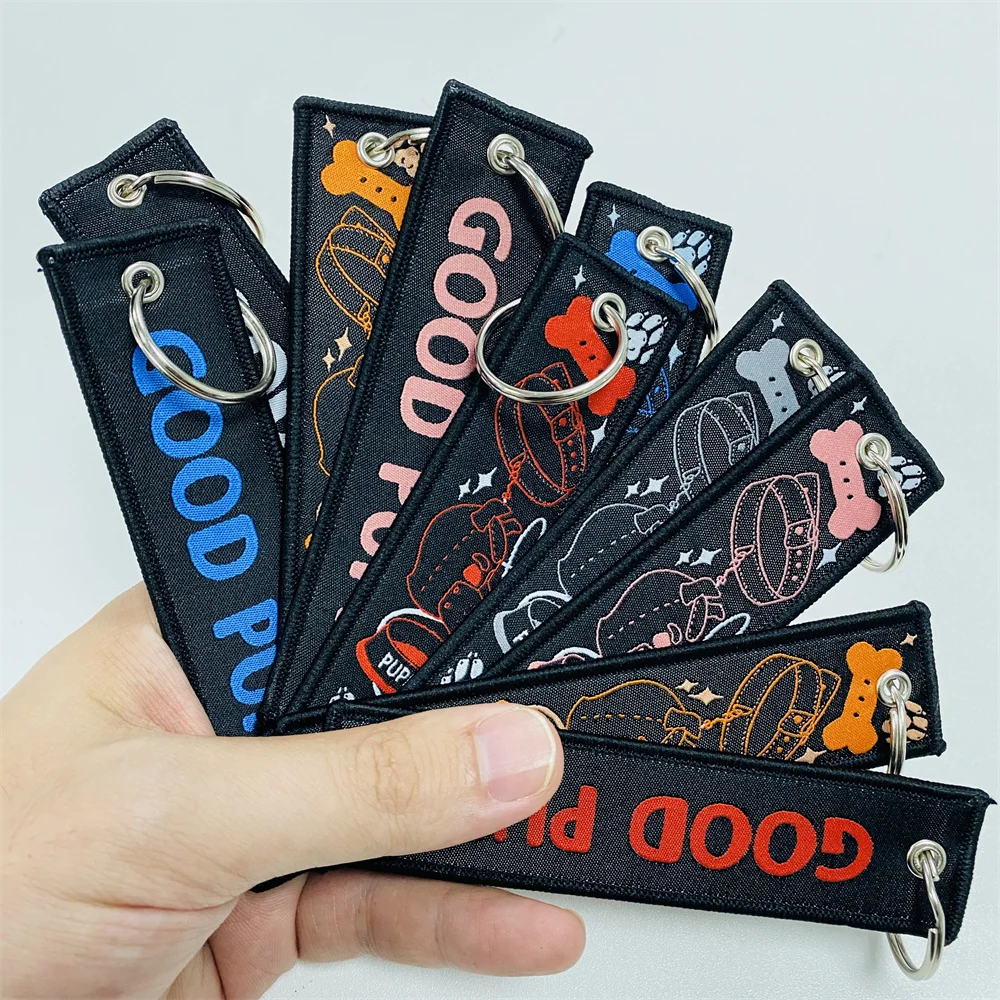 Customize Personal Logo Woven embroidered Key Chain Fabric Key Tag With Own Design Woven Embroidery Keychains