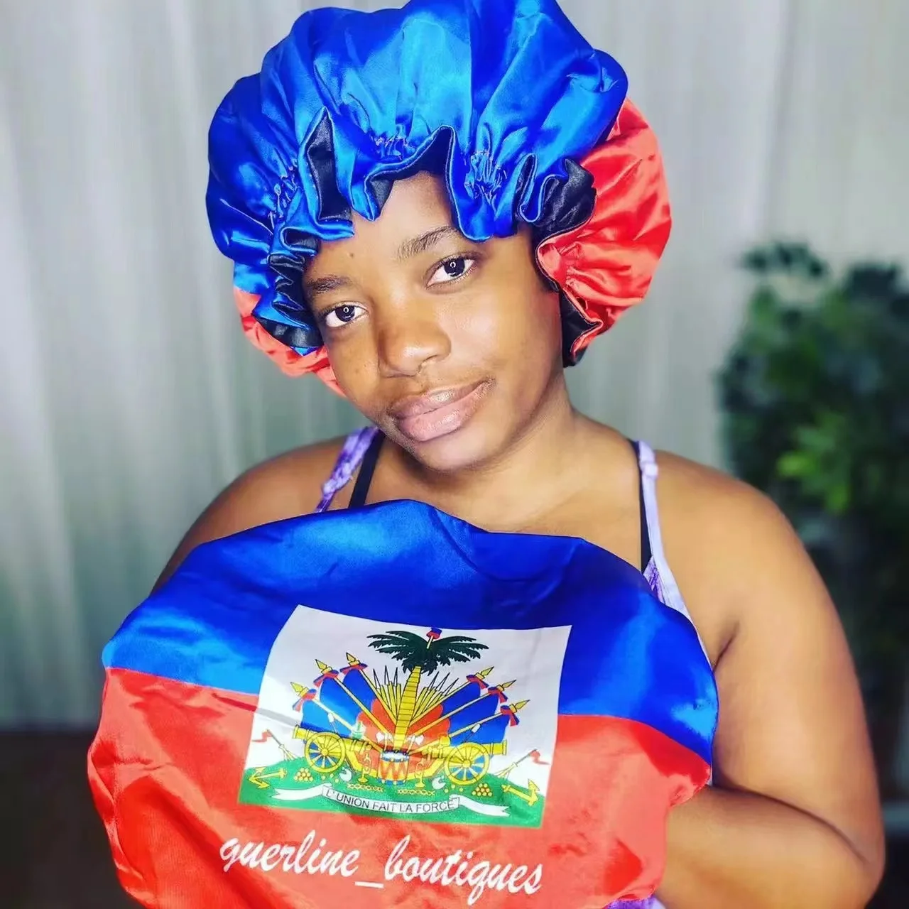 custom  bonnet Waterproof  Layer Reusable Bath Shower Cap for Shower and Salon haiti flag bonnet
