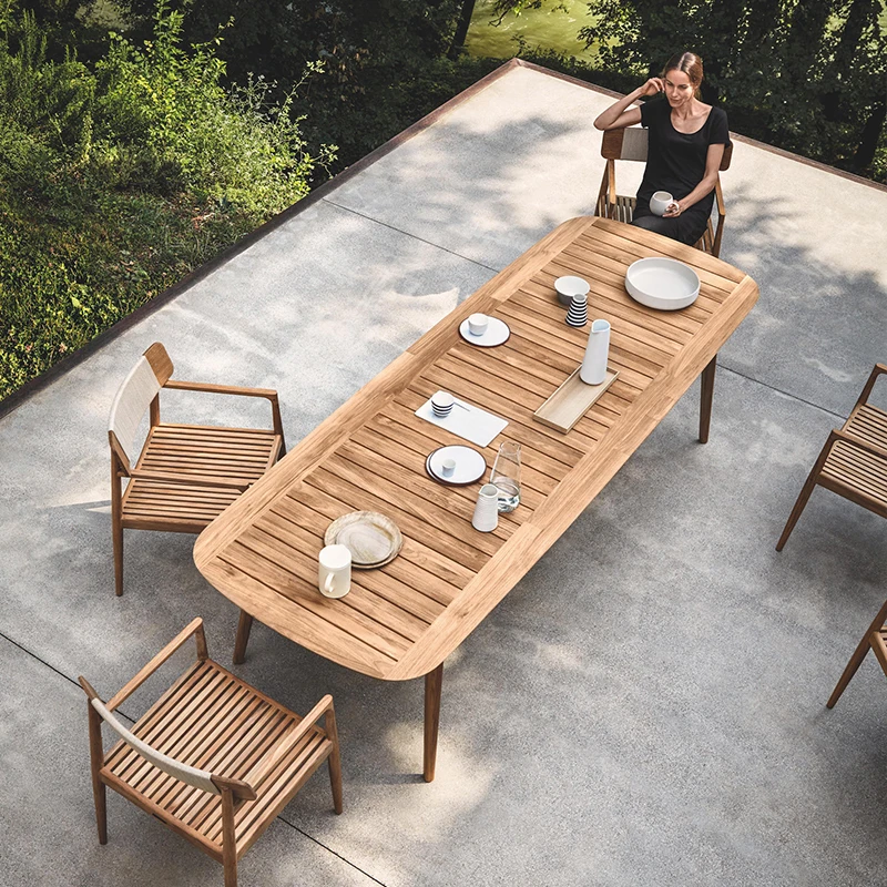 Table and Chair Sets Garden Furniture Teak Chairs Dining Table Set Patio Wood New Design Outdoor Contemporary Nordic Modern