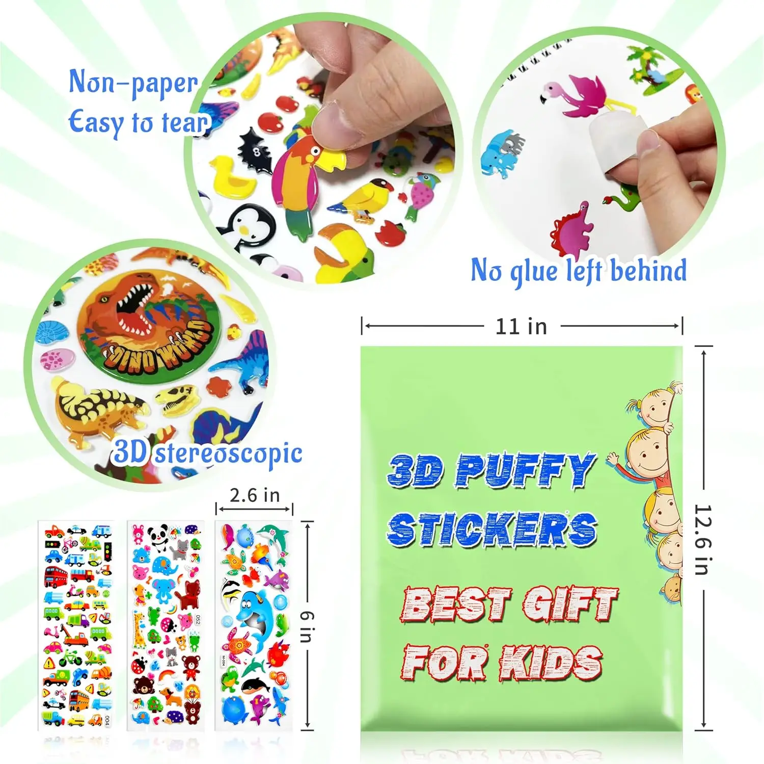 Vietnam factory made 3D Stickers for Kids & Toddlers Puffy Stickers 3D foam Kids Stickers for Girl Boy Birthday Gift