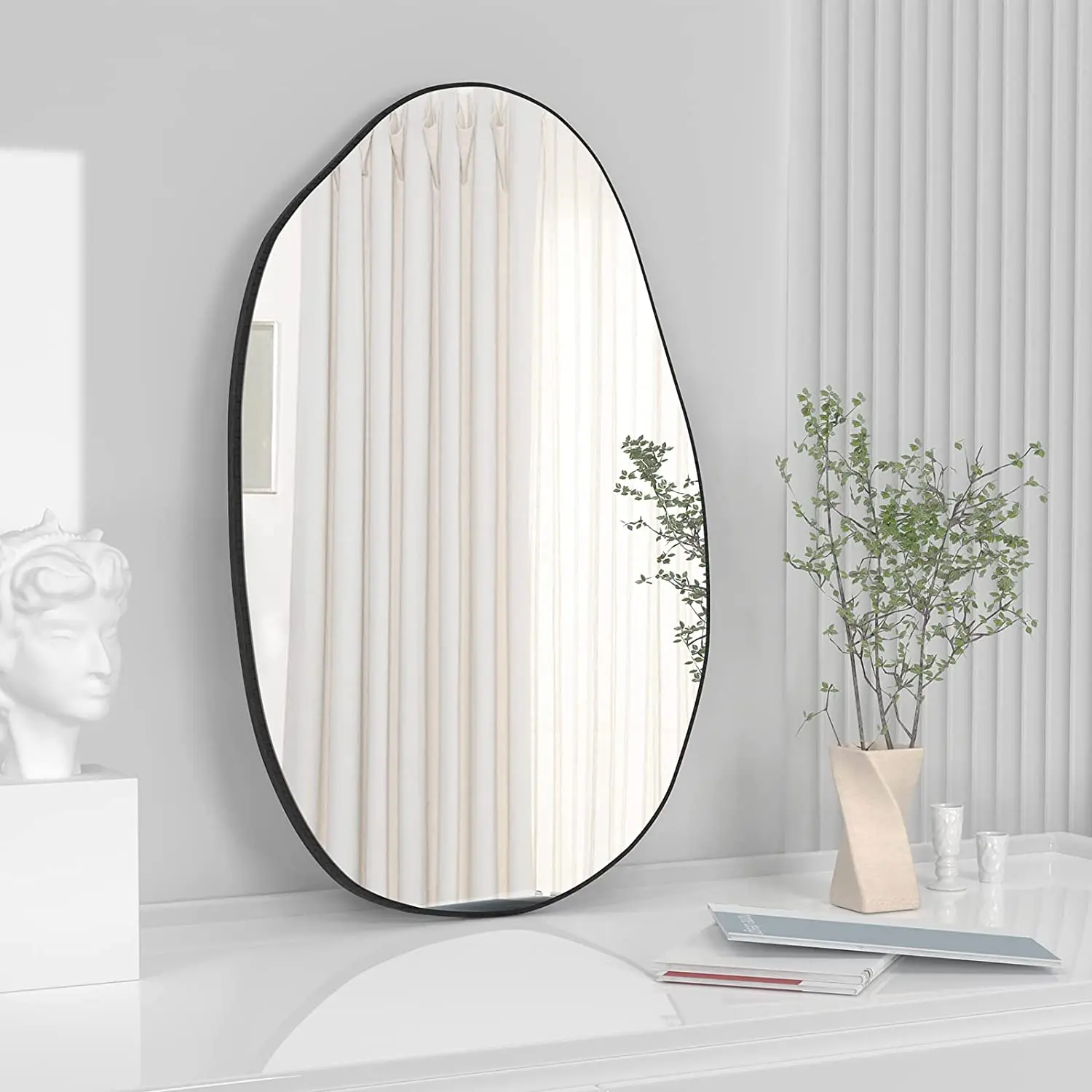 Modern Wood Framed Irregular Wall Mirror Asymmetrical Body Mirror Large Vanity Mirror for Wall Decoration