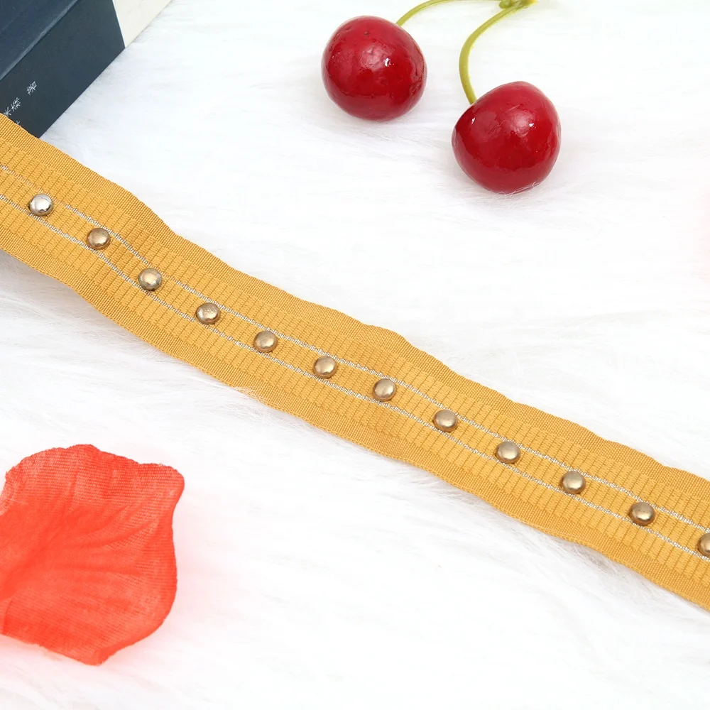Rivet Mesh Trim Copper Beads Ribbon Tape Fabric Diy Jeans Belt Collar Decoration Shoelace Net Cord Sewing Garment Accessories