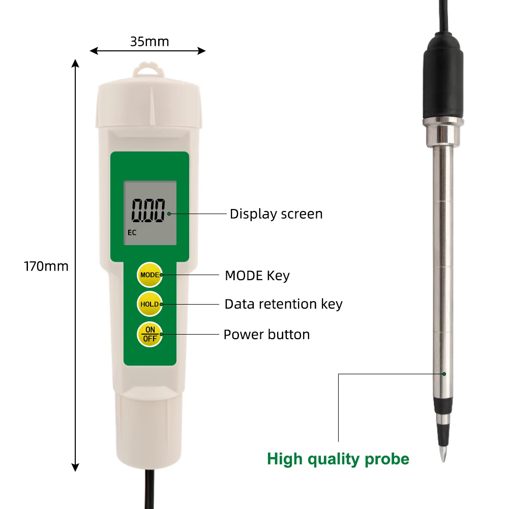 EC-3185 3 in 1 Waterproof Soil EC Tester with Cable Digital LCD Display