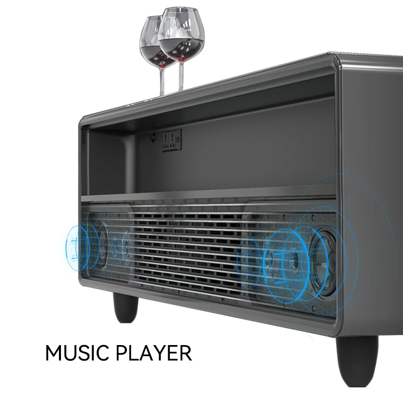Top New Product 2022 Furniture Refrigerator Cooler and Cold Table Built-in Loudspeaker and Wireless Charging Stations Dual-zone