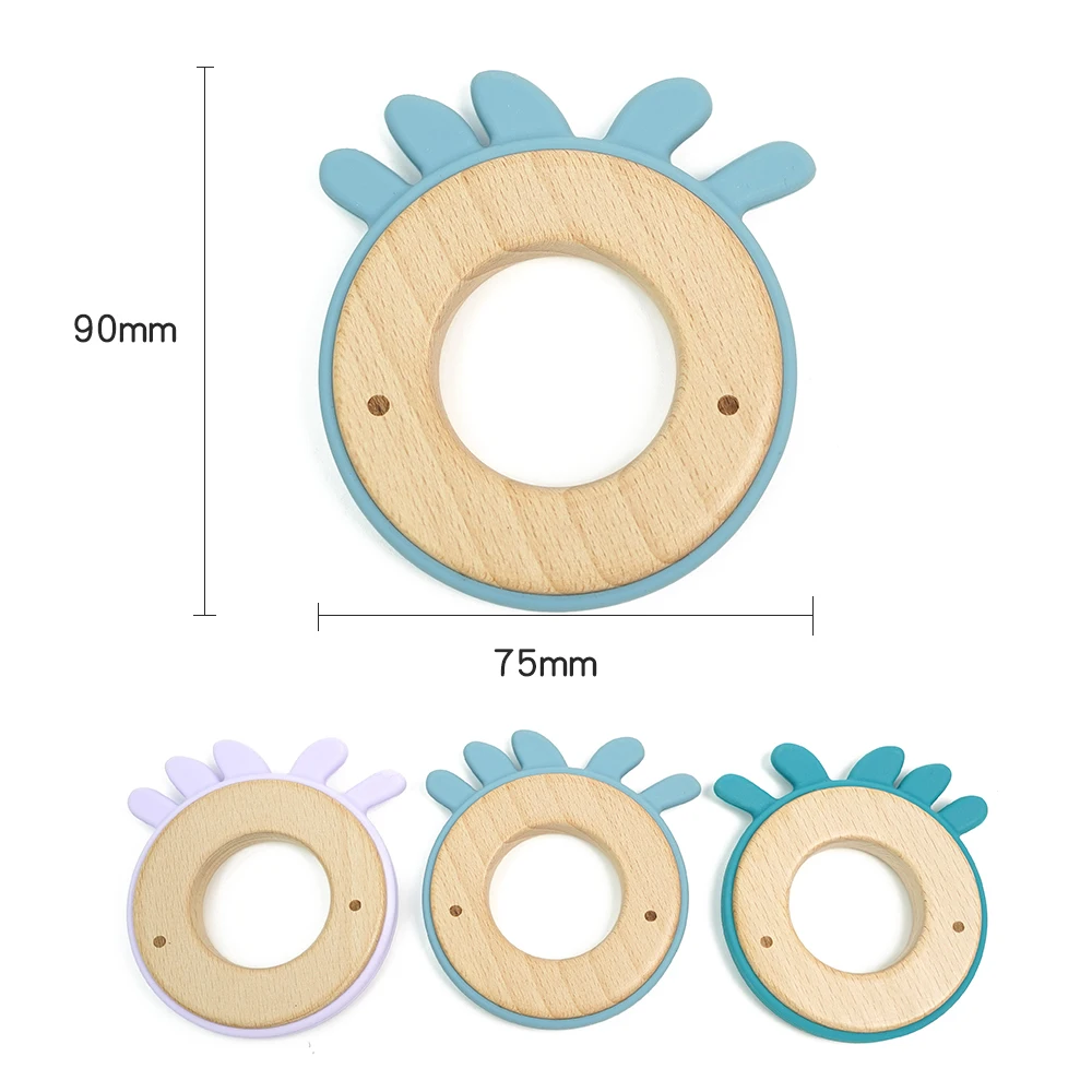 Silicone Baby Teether Wood Ring Teething Toys Bpa Free Silicone Baby Teethers Wooden Baby Teether Chewing Teething