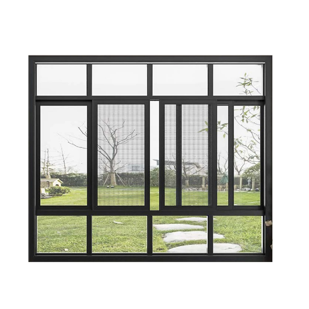 JBDhome Modern Double Glazed Aluminium Sliding Window Grille Design Aluminium Sliding Black Windows