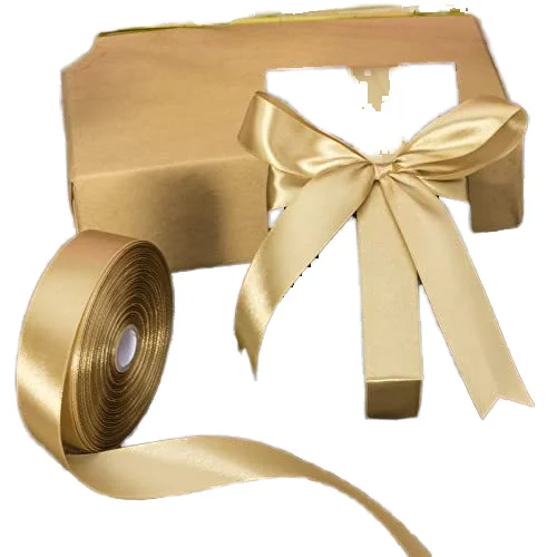 Wholesale cheap 2.5cm/1inch solid gold satin ribbon wedding birthday party decoration gift wrapping ribbon for small business