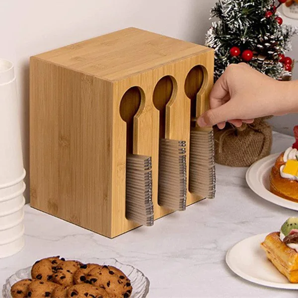 Customize Restaurant Wooden Cutlery Caddy Utensil Storage Holders For Stacking Flatware Fork Knife Spoon Organizer