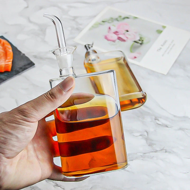 56H Stainless Steel Oil Bottle Borosilicate Glass Container Kitchen Seasoning Container Sauce Vinegar Bottle Oil Dispenser
