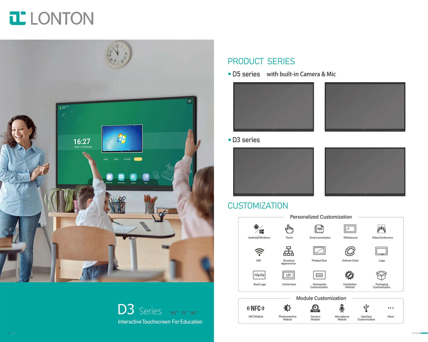 LONTON interaktif tahta tahta etkilesimli dokunmatik ekran interaktif beyaz tahta etkilesimli duz panel dijital konferans panosu
