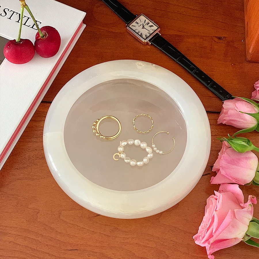 Custom Household Decoration Table Top Bathroom Storage Marble Jewelry Trays Handmade Striped Centrepiece in White Carrara Marble