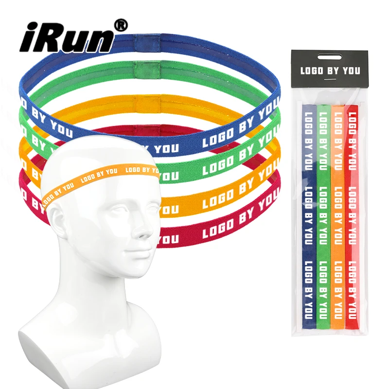 iRun NO Slip Sports Running Headband Elastic Athletic Workout Sweatbands Customized LOGO Printed Plain Polyester Sweatband